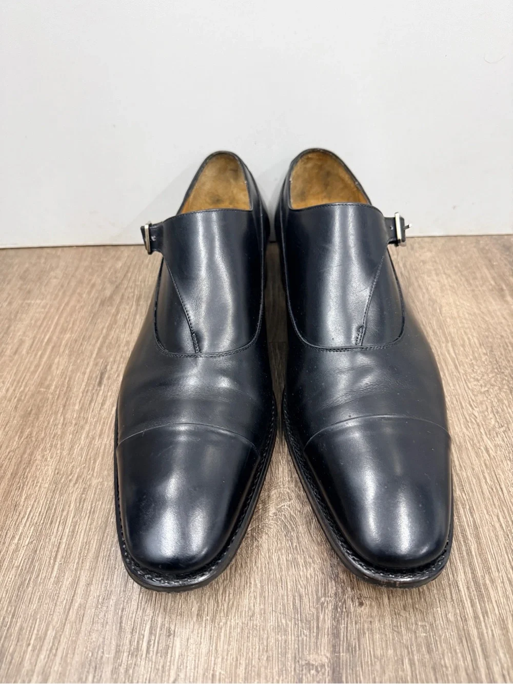 Salvatore Ferragamo Black Leather Single Monk Strap Shoes